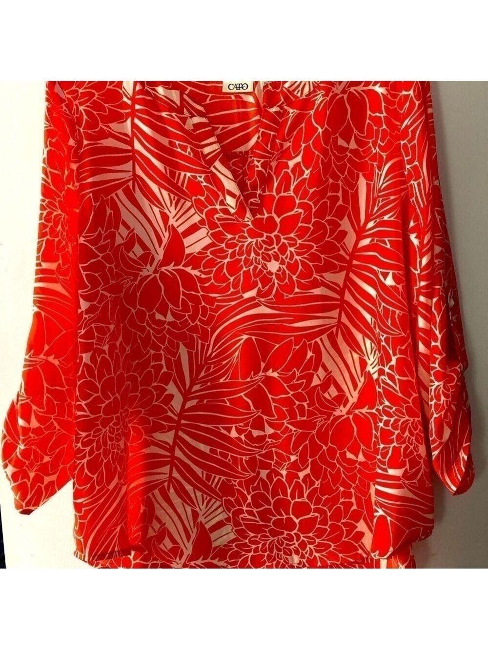 Trendy Women’s Cato island print blouse top salmon and white sz Large